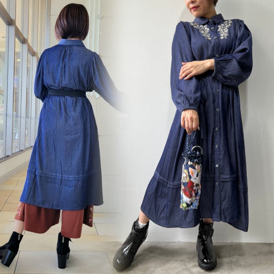 花刺繍ボリューム袖シャツOP[品番：IGAW0001686]｜axes femme