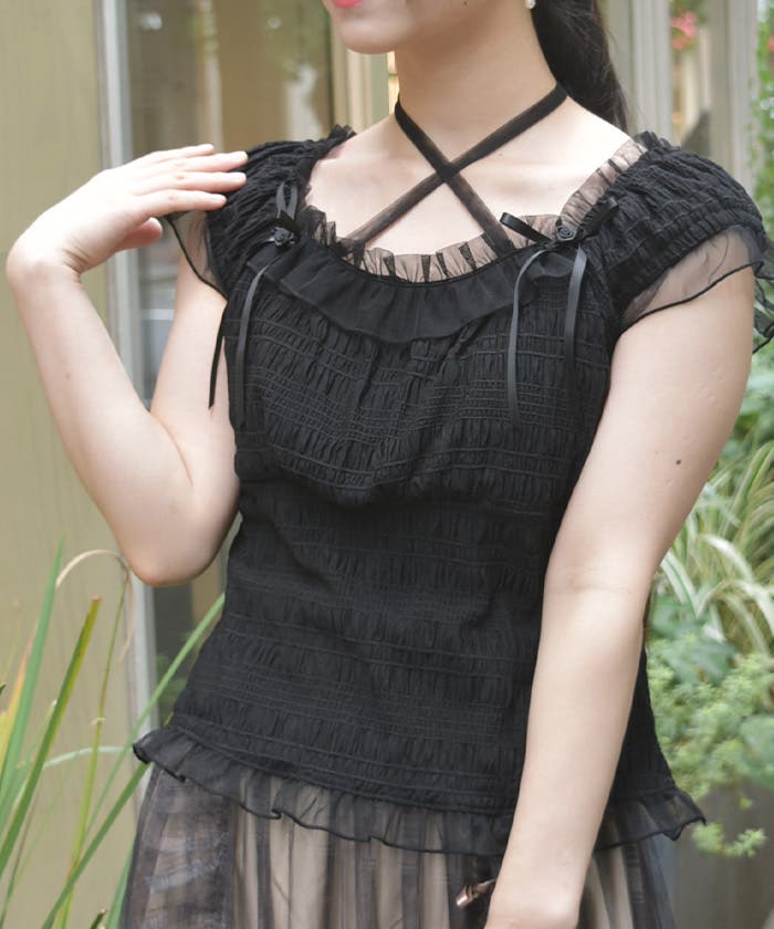 トップス rose ローズ付ふくれジャガードトップス[品番：IGAW0006501]｜axes femme
