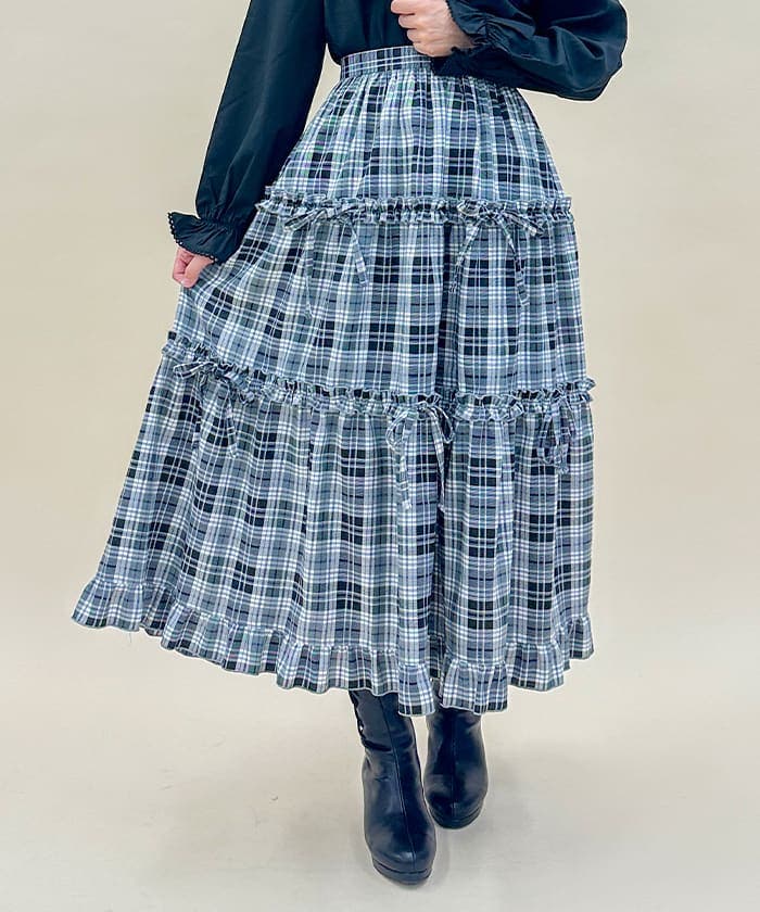 チェック柄ティアードスカート[品番：IGAW0005494]｜axes femme