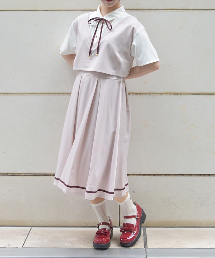 289◇ベストレイヤード風ミニワンピ サックス axes femme アクシーズ 289◇ベストレイヤード風ミニワンピ サックス axes femme アクシーズ