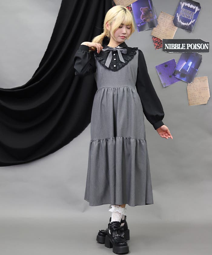 猫刺繍ブロッキングワンピース[品番：IGAW0007566]｜axes femme