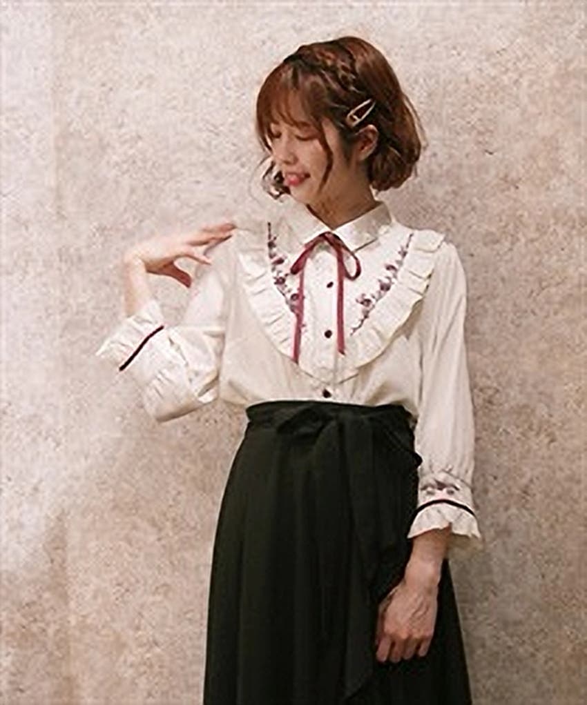 バラ刺繍ヨーク切替七分袖BL[品番：IGAW0000191]｜axes femme