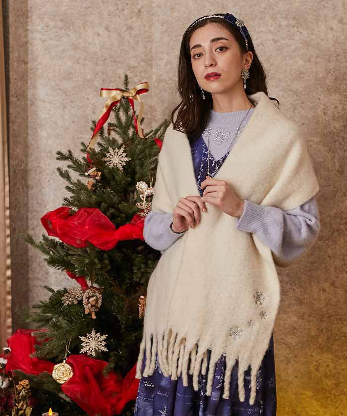 雪の結晶柄刺繍ストール[品番：IGAW0002627]｜axes femme（アクシーズ 