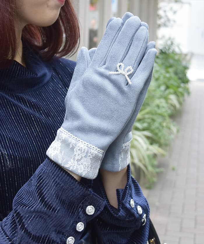 リング風リボン付スエード手袋[品番：IGAW0005689]｜axes femme
