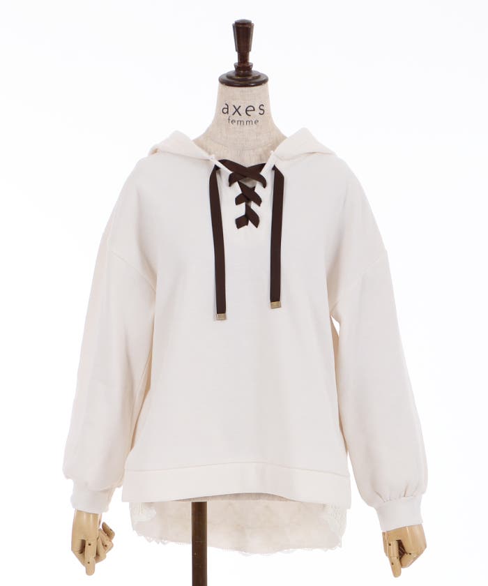 注目ブランド レースアップパーカーPO[品番：IGAW0001227]｜axes femme トップス