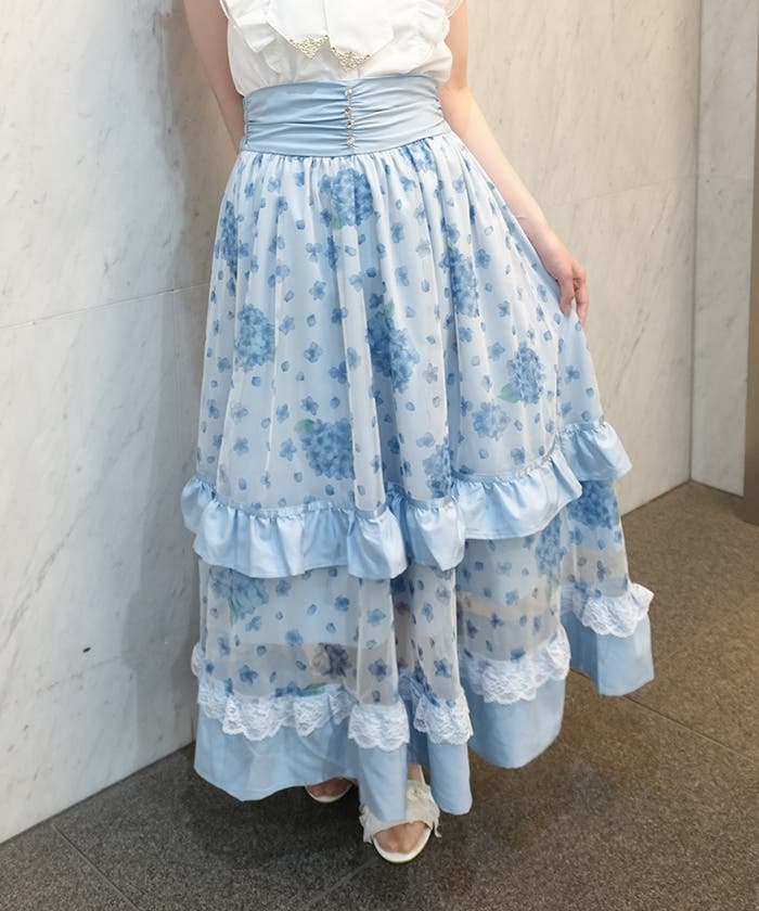 紫陽花柄プリントチュールスカート[品番：IGAW0008010]｜axes femme