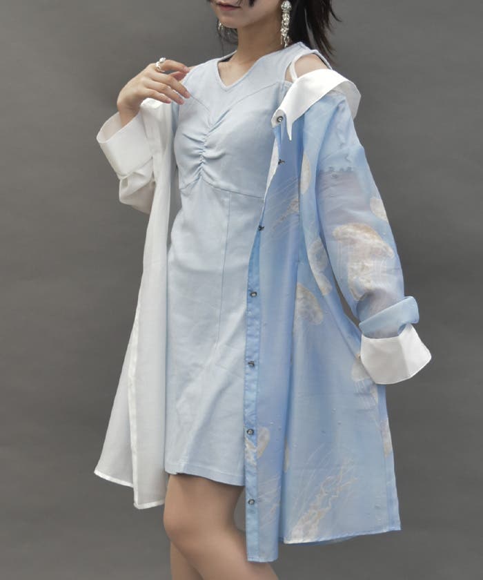 揺蕩う海月シアーロングシャツ[品番：IGAW0006666]｜axes femme