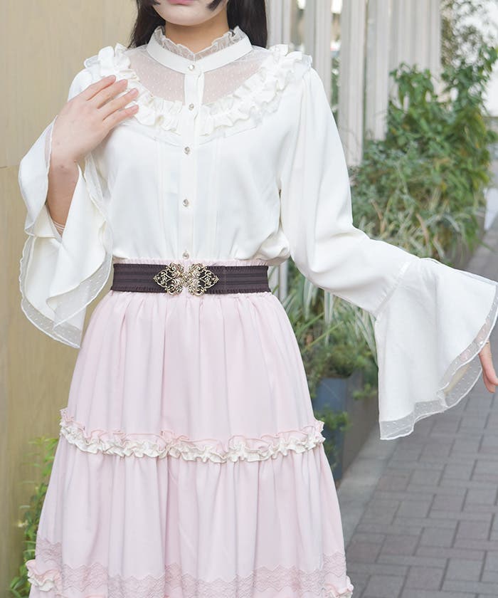 axes femme 2点セット 姫 ドット リボン ブラウス タートル 平成 ドットチュール姫袖ブラウス[品番：IGAW0007527]｜axes femme