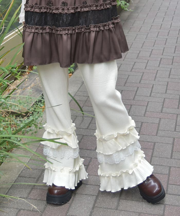 フリル×レースワッフルパンツ[品番：IGAW0007106]｜axes femme