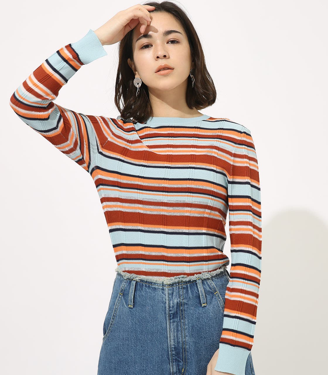 MULTI BORDER SHEER KNIT TOPS[品番：AZLW0015103]｜AZUL BY