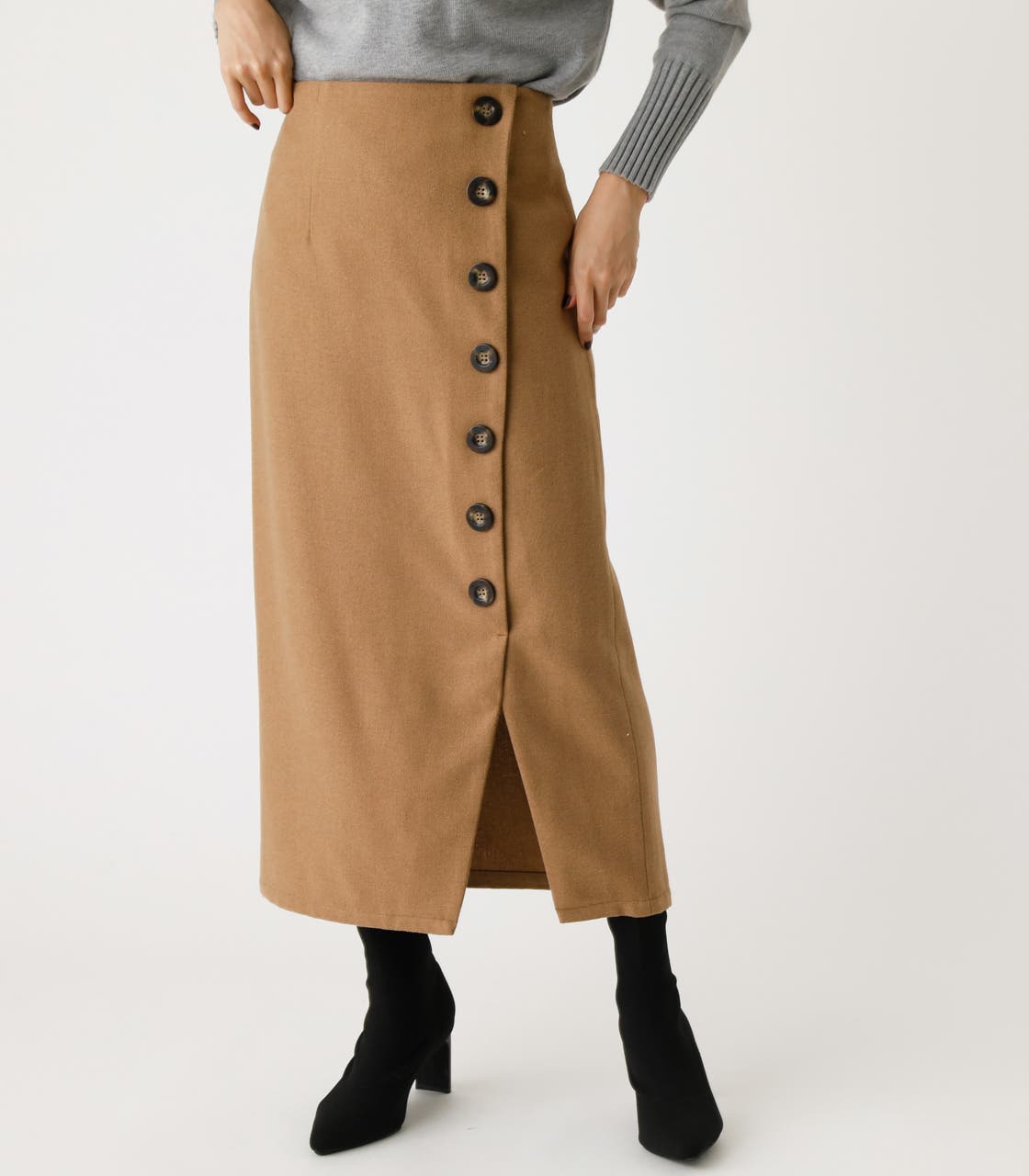 FRONT BUTTON MIDI SKIRT/フロントボタンミディスカート[品番 FRONT BUTTON MIDI SKIRT/フロントボタンミディスカート[品番