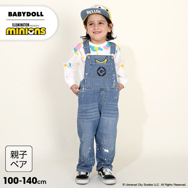 親子お揃い ミニオン ペイントデニムサロペットパンツ 9079K[品番