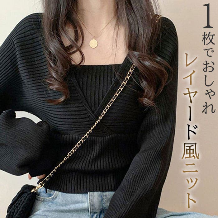 レイヤード風ショート丈長袖ニット[品番：BCYW0039778]｜BACKYARD