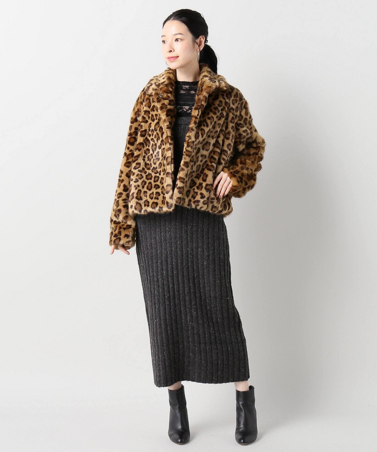 レオパードのハーフコート レオパードファーリーハーフコート◇[品番：BYCW0000075]｜B.C STOCK