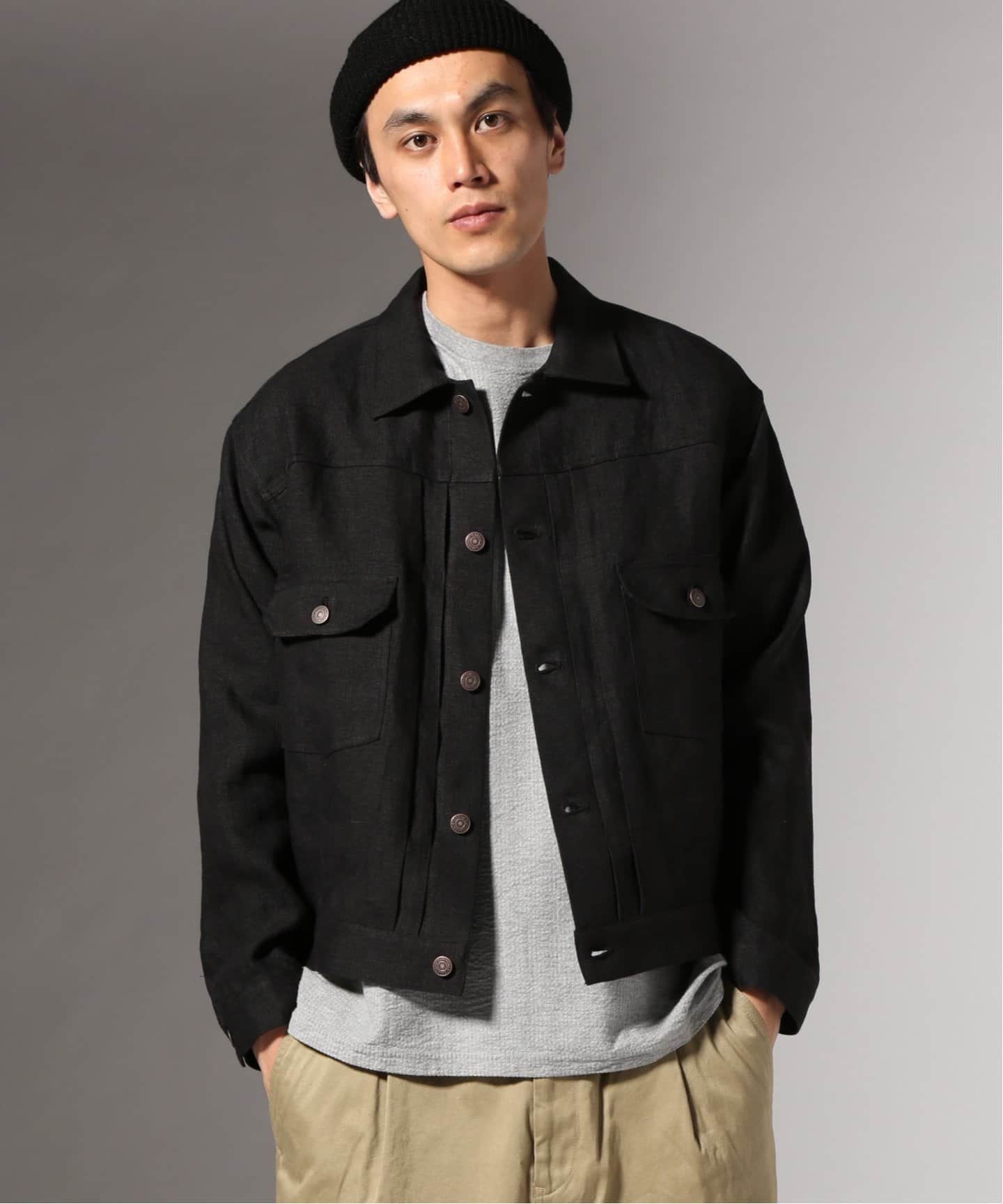 JOURNAL STANDARD リネンライクバスケット　ブラックジャケット JOURNAL STANDARD]リネンキャンバスG型ジャケット[品番