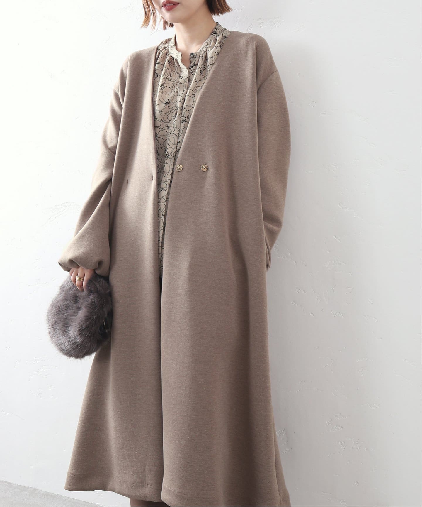 La Totalite ラトータリテ】ダブルエアニットノーカラーコート◇[品番  