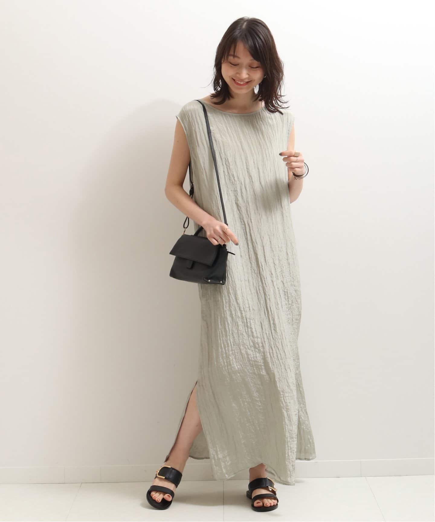 ドゥーズィエムクラス 半袖サイドスリットワンピース ロング クルー