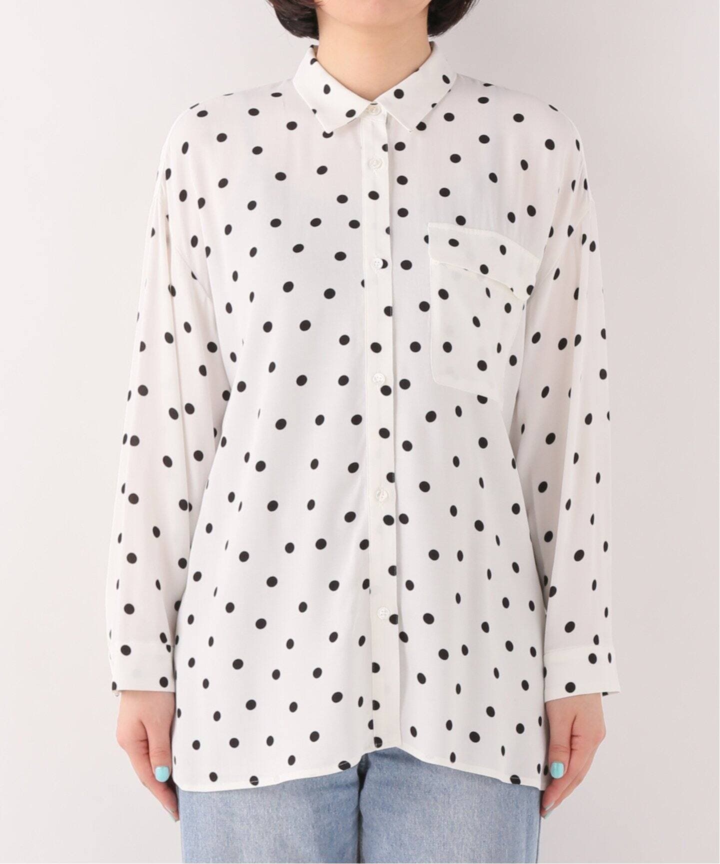 Spick & Span 黒/白水玉 半袖シャツ FREE Spick & Span（ドット ・ シャツ/ブラウス(半袖/袖なし)）の