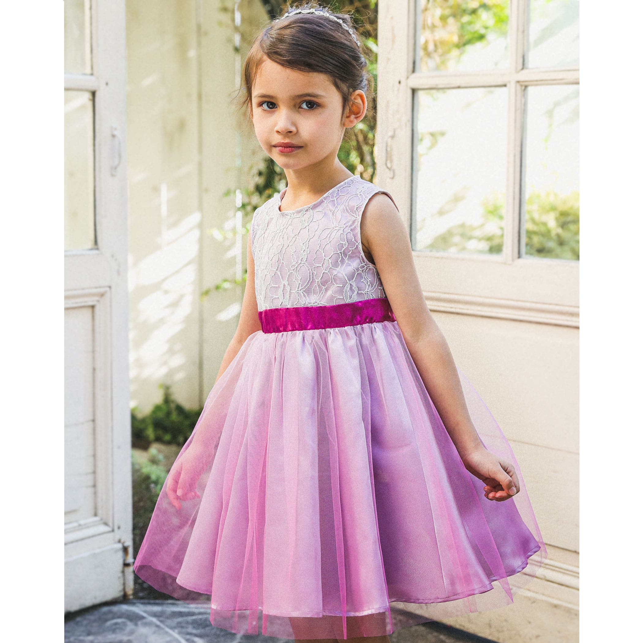 日本製ラメレース×グラデーションチュールドレス(100~140cm)[品番：BEBK0001254]｜BeBe（ベベ ）のキッズファッション通販｜SHOPLIST（ショップリスト）