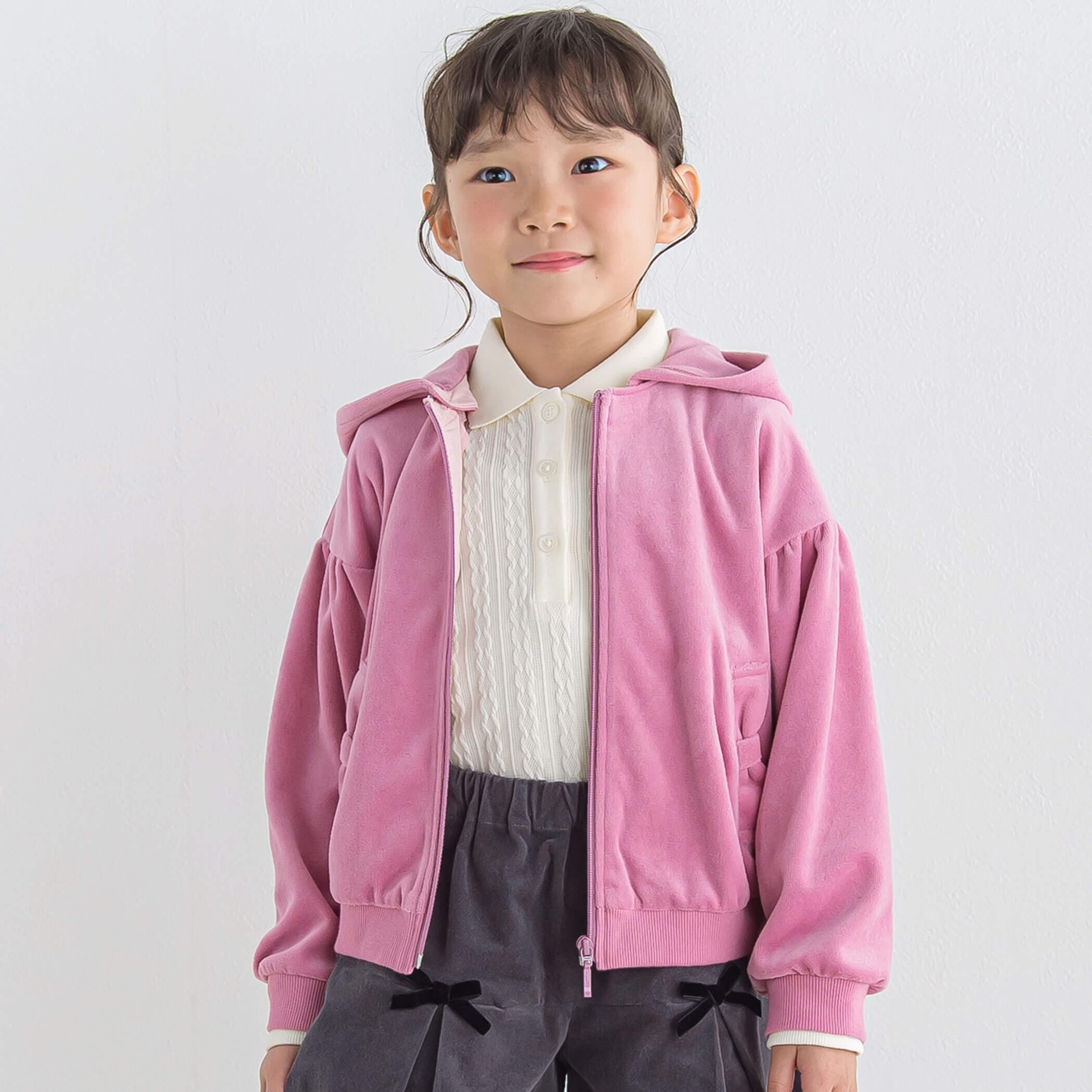 ベロアフード付きリボンポケットパーカー(90~150cm)[品番：BEBK0009755