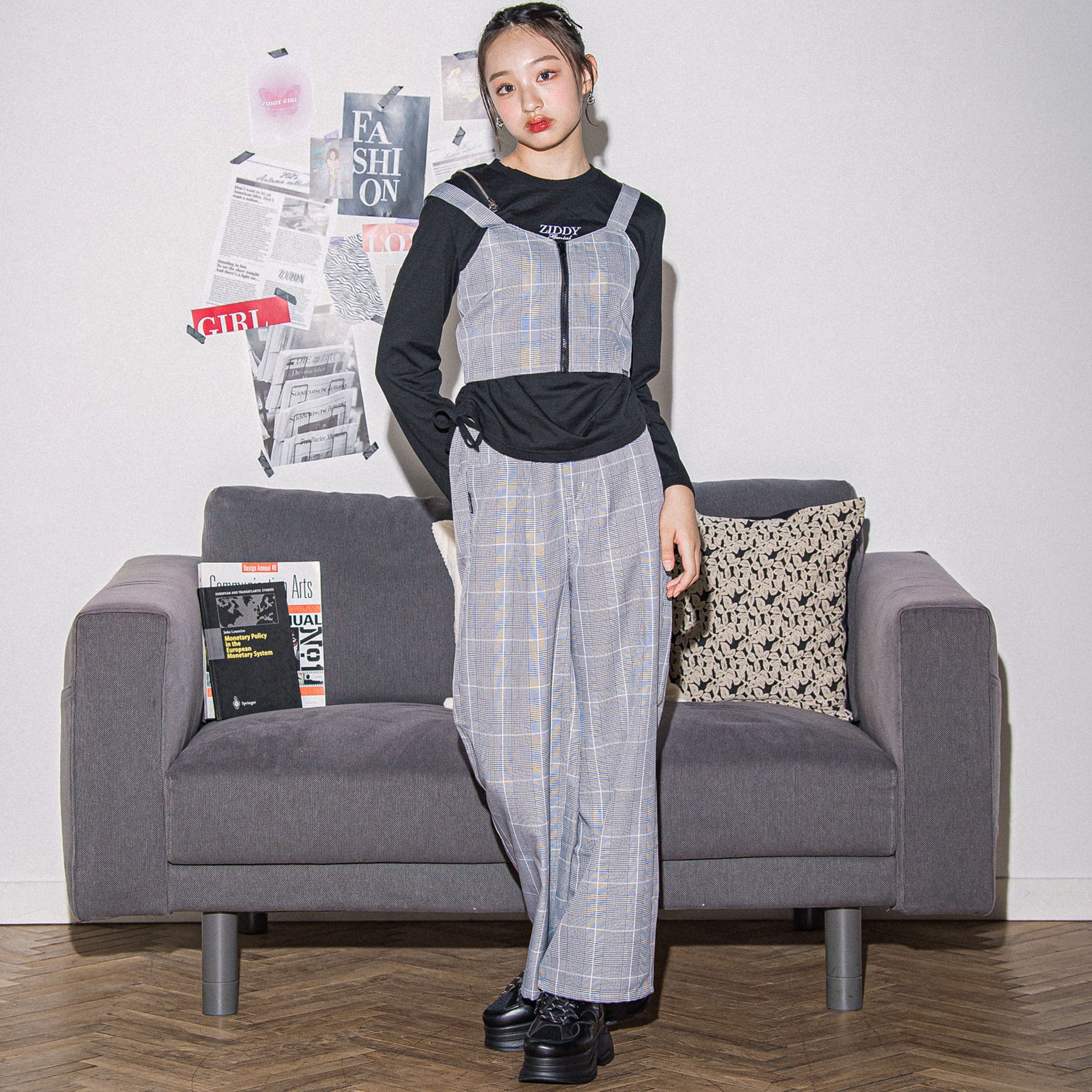 チェックビスチェ＆ロングパンツセット(130~160cm)[品番