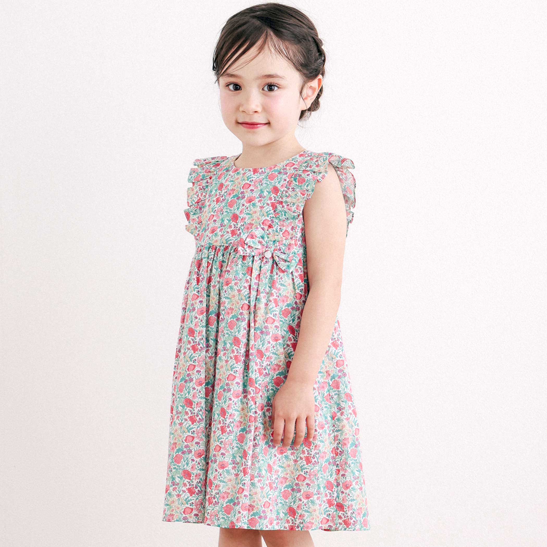 ☆超美品☆Tartine et Chocolat リバティワンピース 130 リバティ”SwimDunclare”タナローンリボン付き
