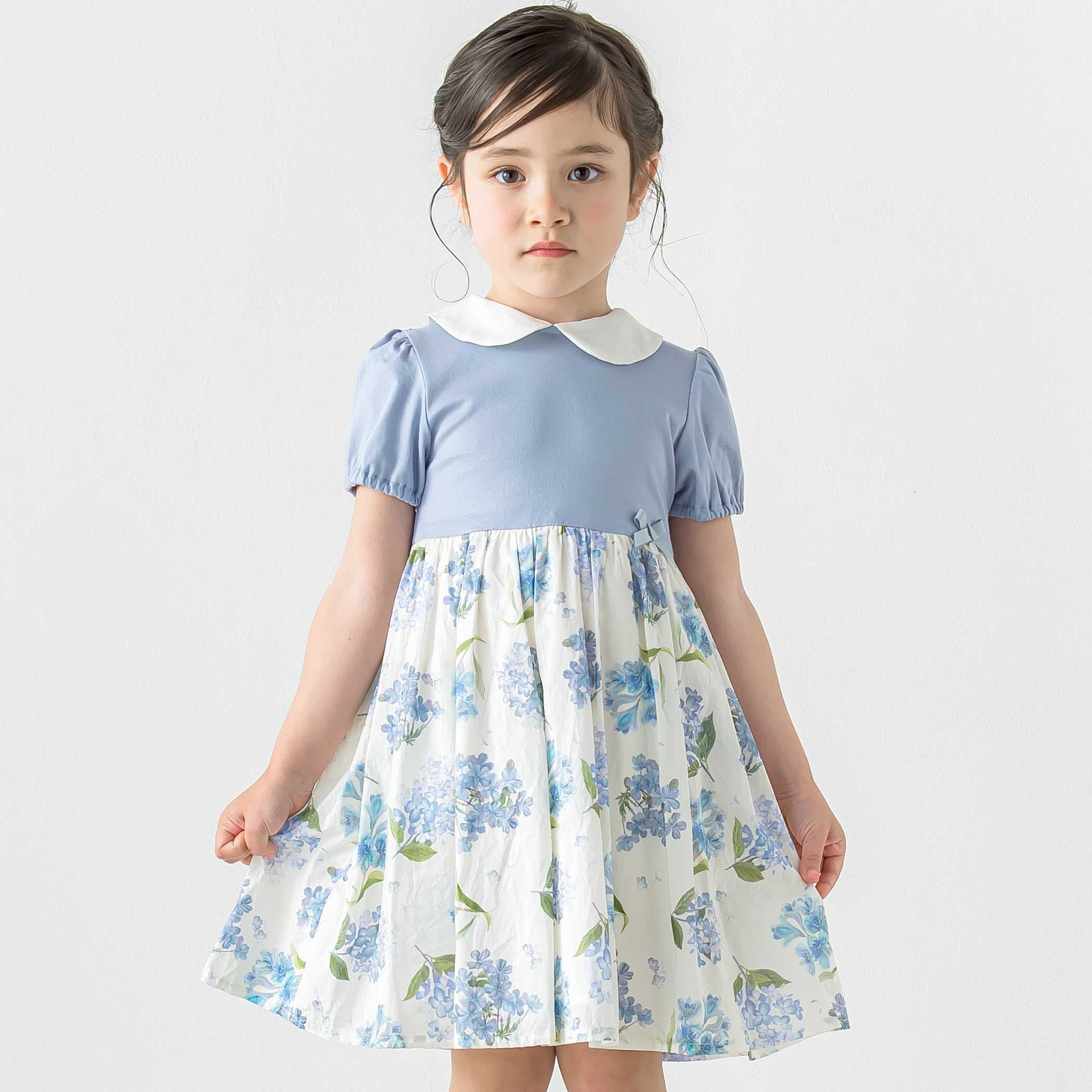 美品♡タルティーヌエショコラ リバティ 130 半袖ワンピース  メイモリス リバティMARINA S MEADOW丸襟半袖切り替えワンピース[品番