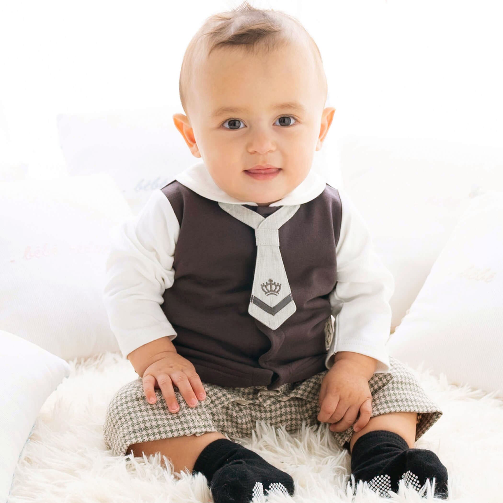 ネクタイ付きグレンチェックカバーオール(70~80cm)[品番