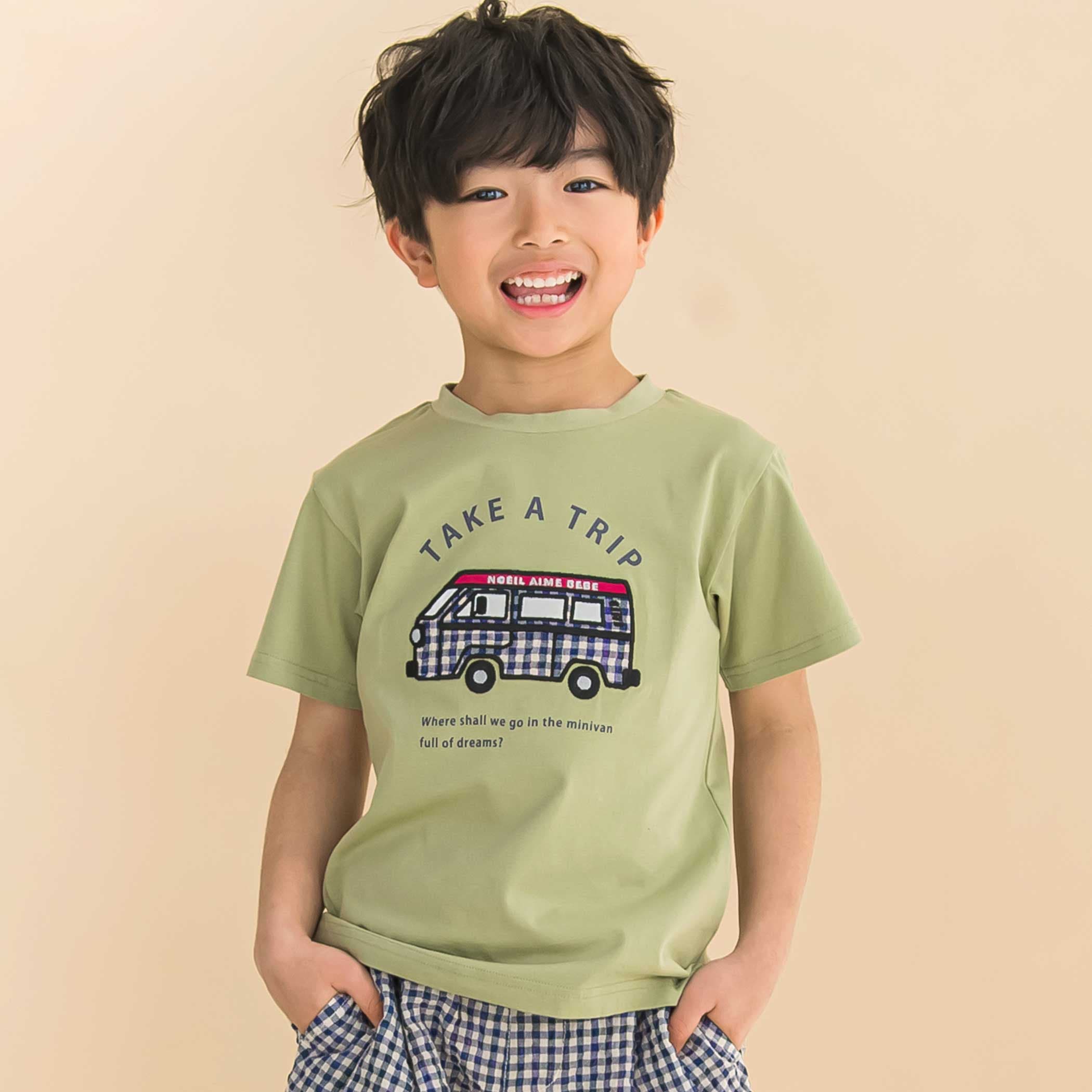 【新発売】 天竺クルマパッチ刺しゅう半袖Tシャツ(80~130cm)[品番 トップス