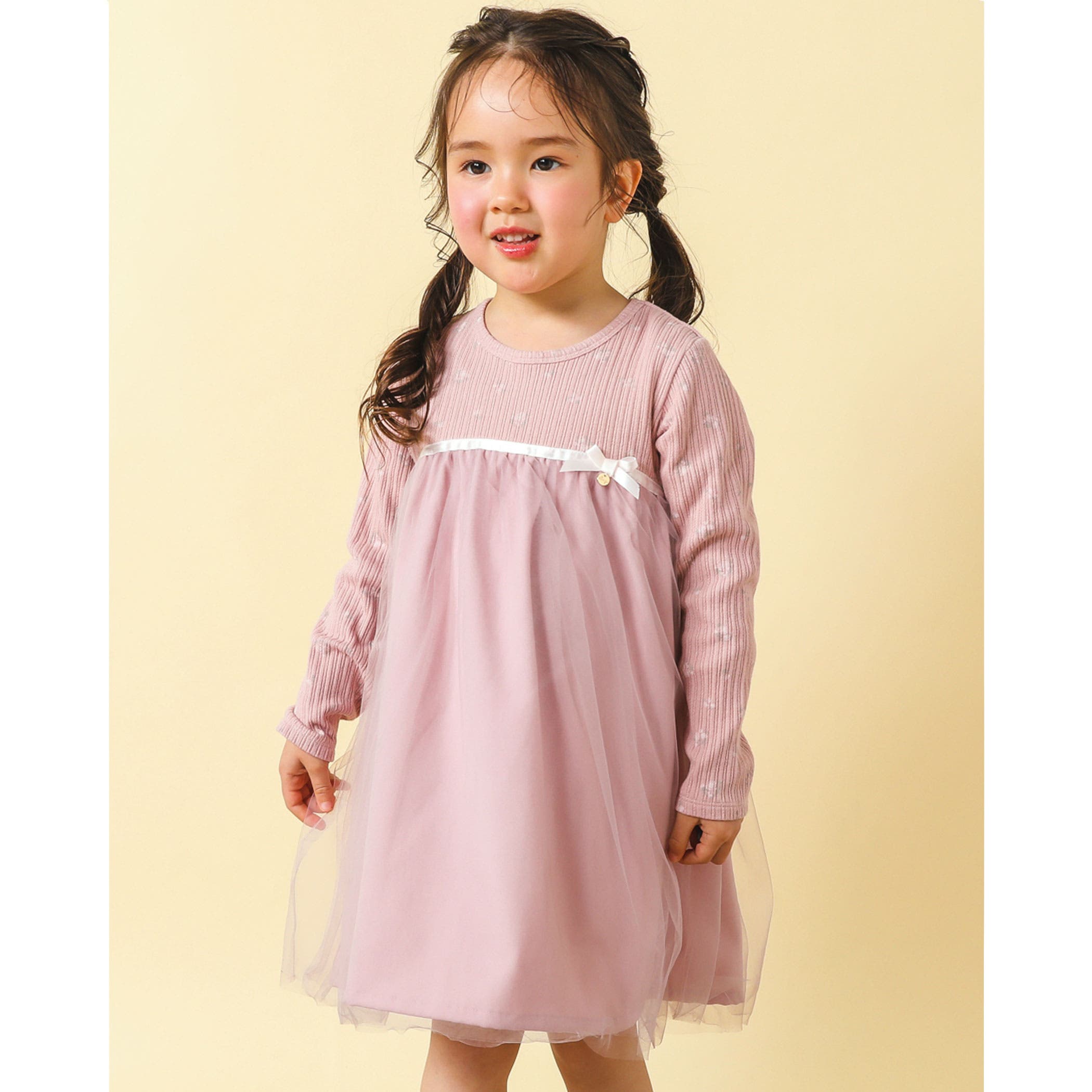 お揃い 】 チュール ドッキング 花柄 ワンピース (80~130cm)[品番