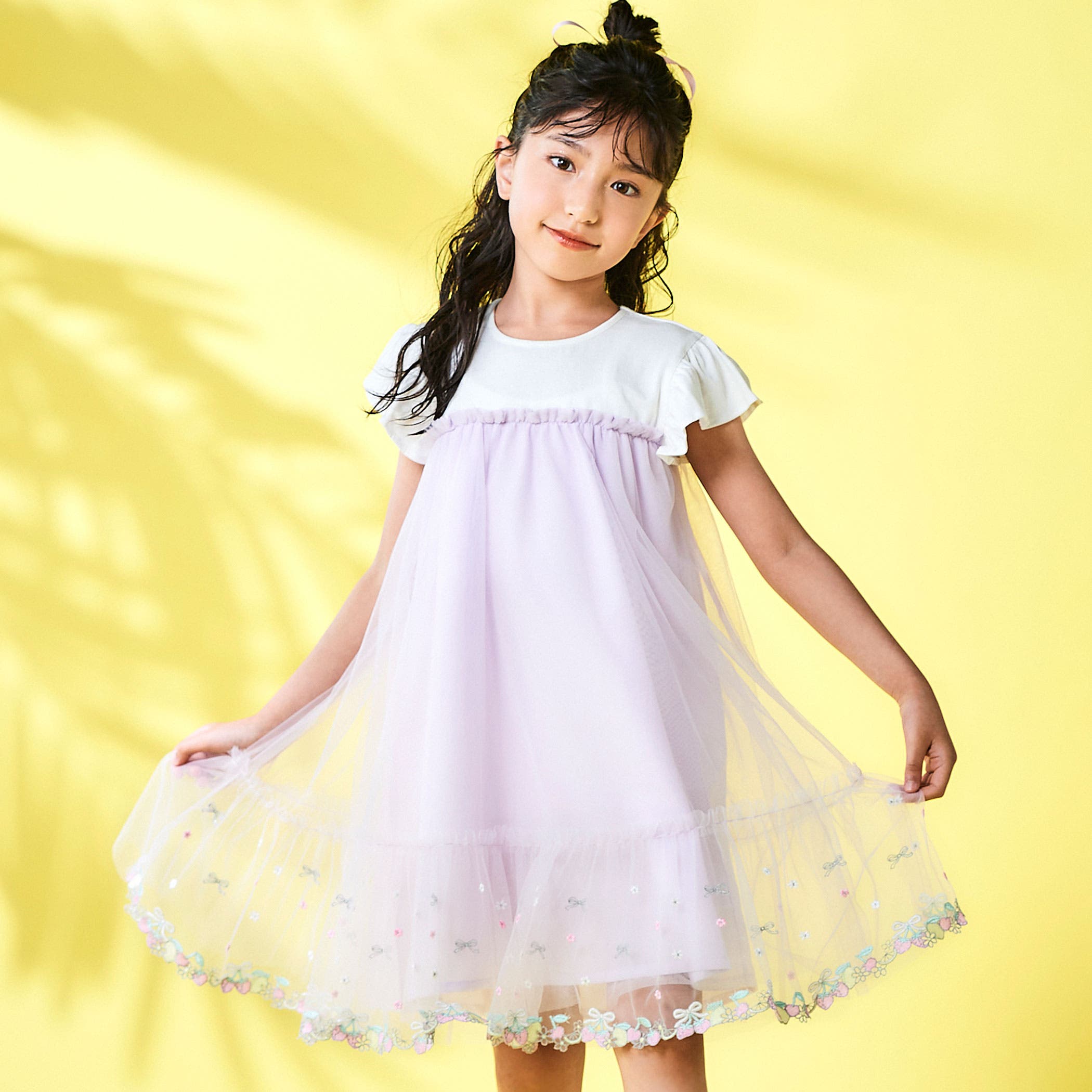 裾フルーツ刺しゅうチュールワンピース(80~130cm)[品番