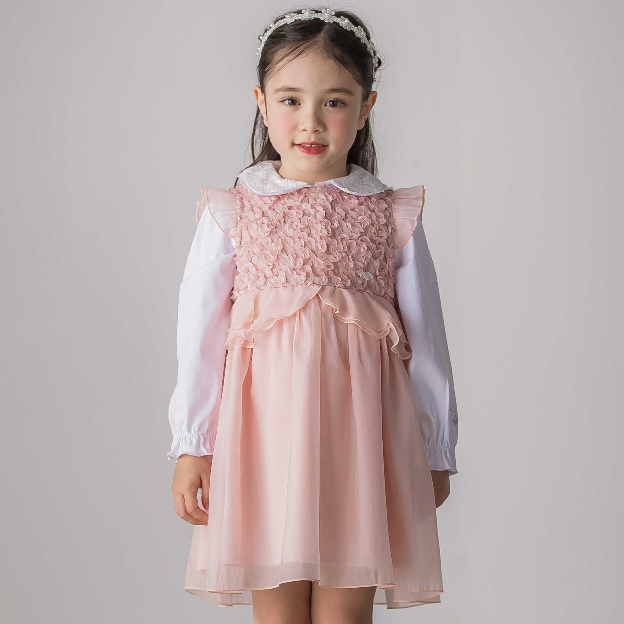 ふわふわオーガンジーフリルリボンペプラムドレス風ジャンパースカート