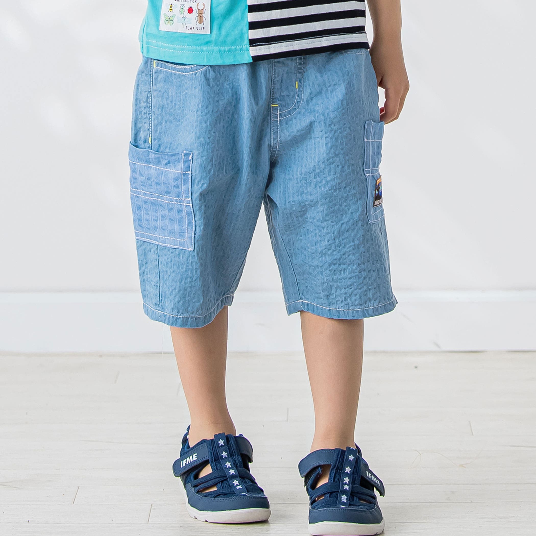 サッカーデニムポケットいっぱいハーフパンツ(80~130cm)[品番