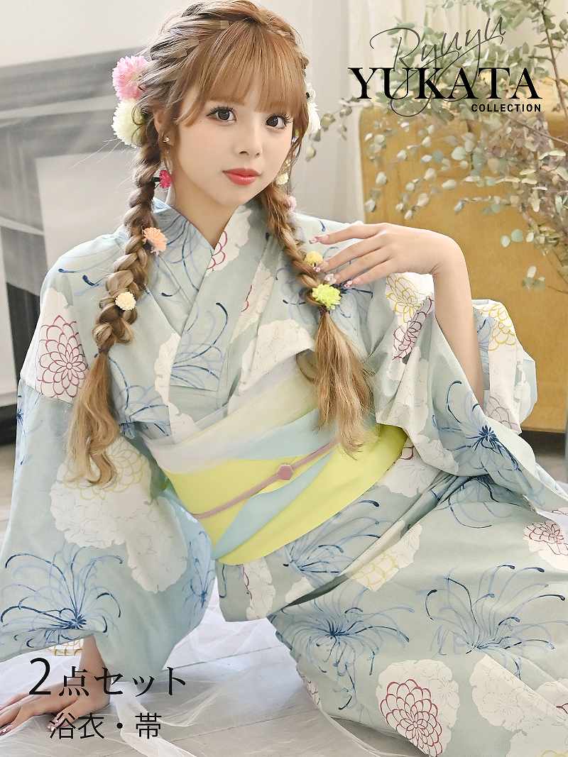 浴衣 かわいい ミント[品番：RV000011205]｜Ryuyu（リューユ