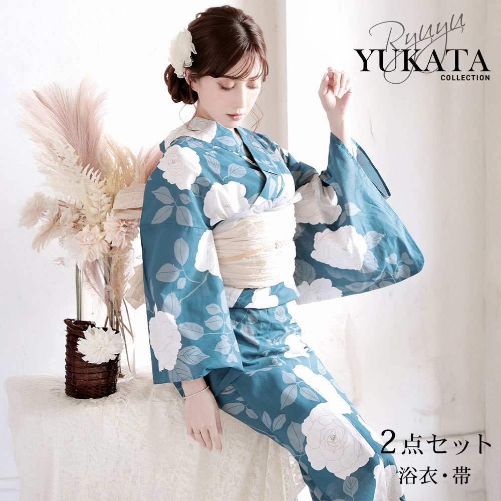 ✿新品未使用　綿麻浴衣　ターコイズブルー　大人浴衣　碧色　菊 浴衣 レディース 女性用 Scena ターコイズブルー 青 青緑 向日葵