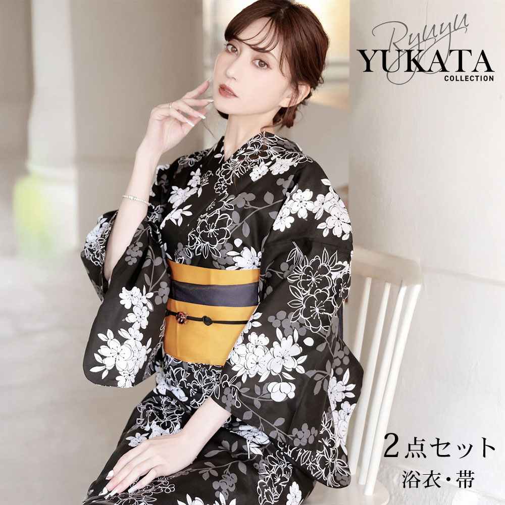 浴衣 黒 小花柄[品番：RV000012097]｜Ryuyu（リューユ）の