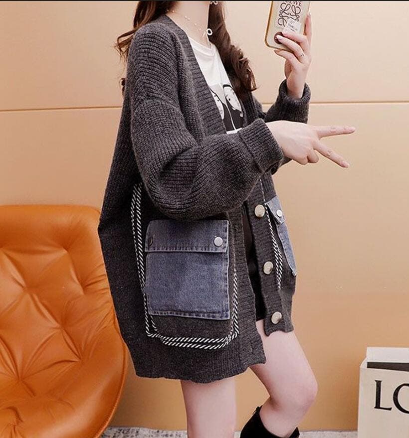 デニムポケットデザインニットカーディガン[品番：UZ000011484