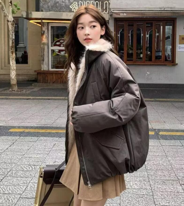 ファーライニングダウンジャケット フード付き[品番：UZ000011771