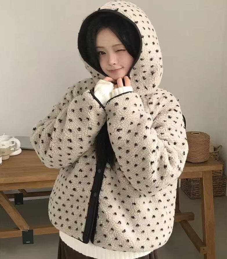 ポイント柄フリースパーカー ハーフジップ[品番：UZ000011793