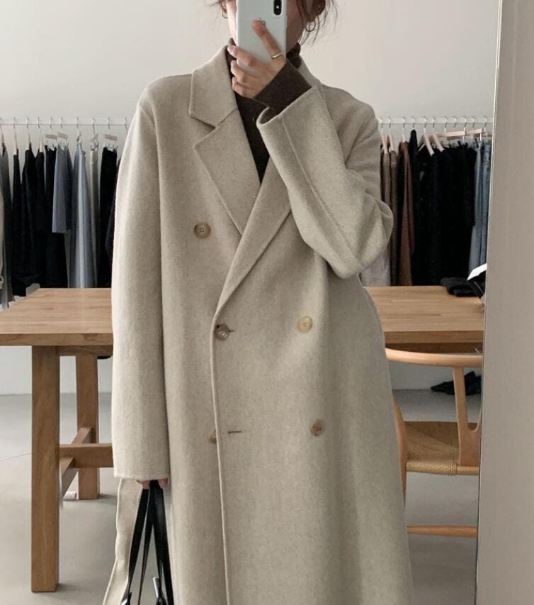 ダブルブレストロングショルダーロングコート[品番：UZ000011890