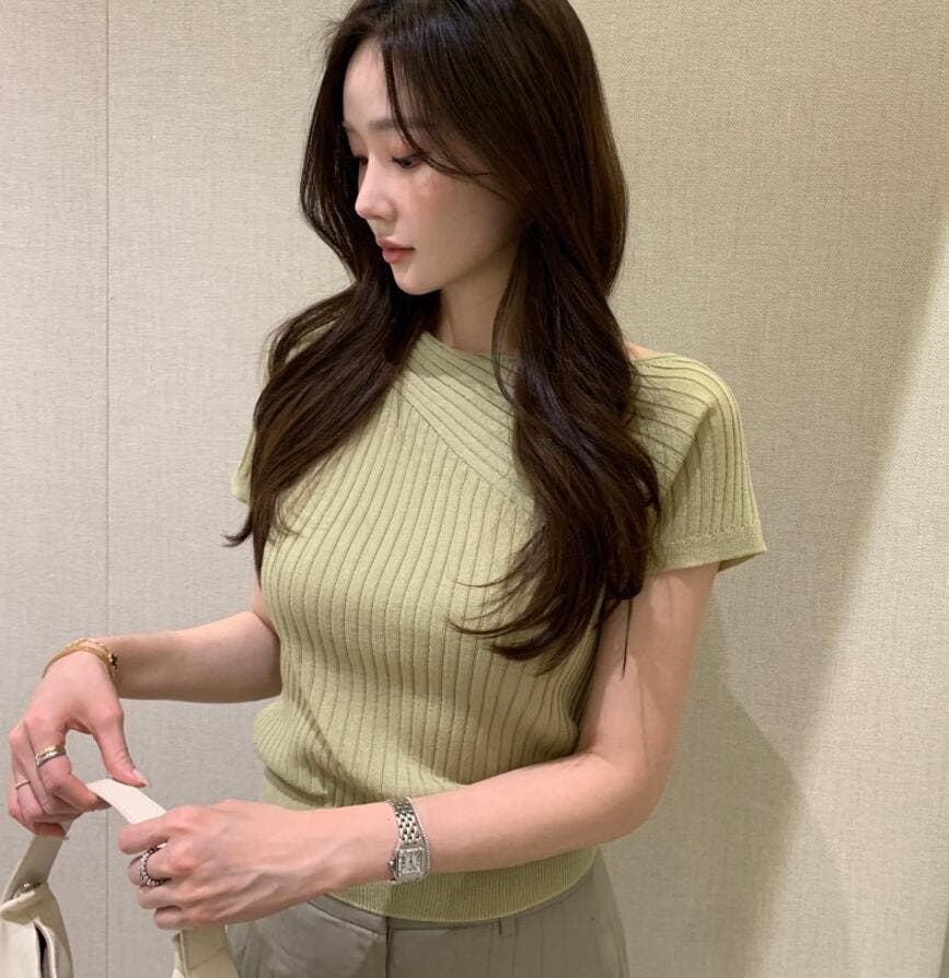 ニット セーター リブスリーブアシンメトリーニット レディース ElegChic ニット セーター リブスリーブアシンメトリーニット