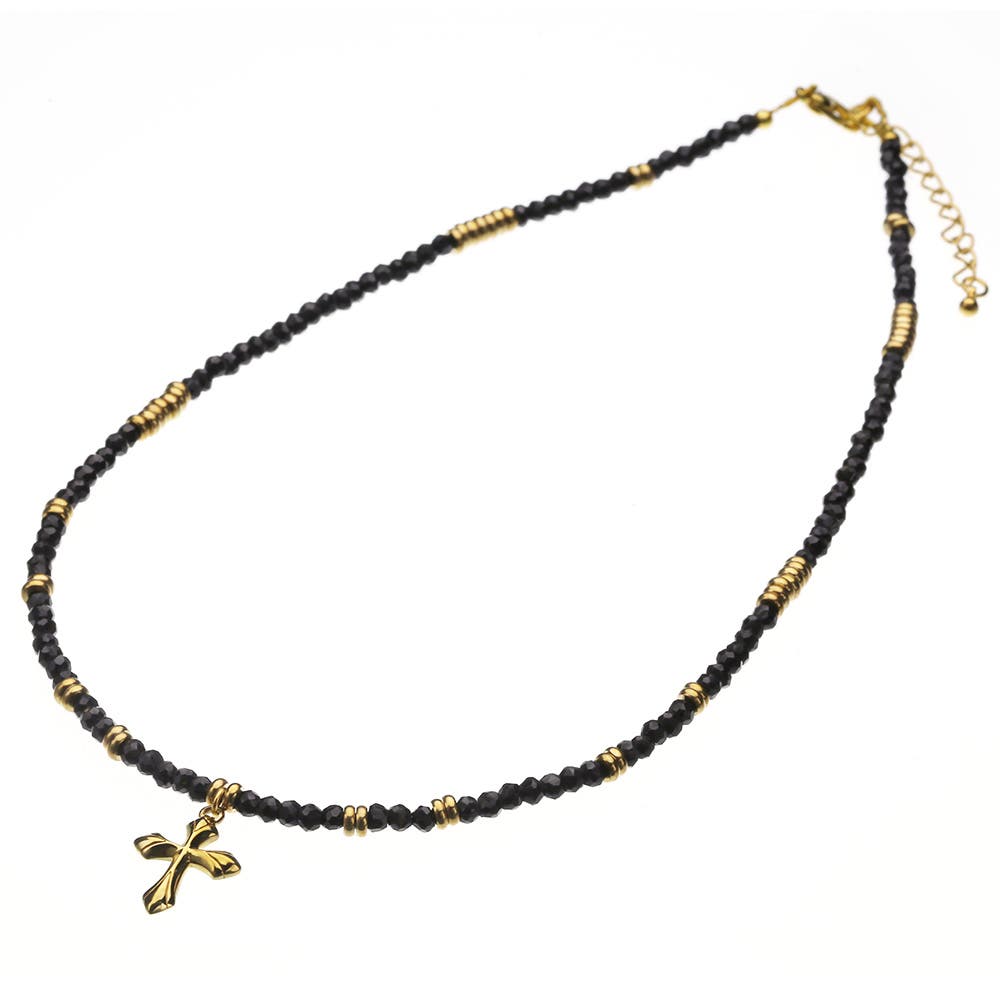 ブラックスピネルブラス真鍮ネックレスシルバーアクセサリーBinich