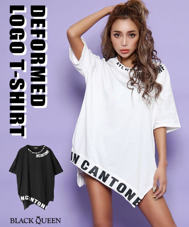 ロゴ入り変形Tシャツ[品番：BCQW1875625]｜BLACK QUEEN