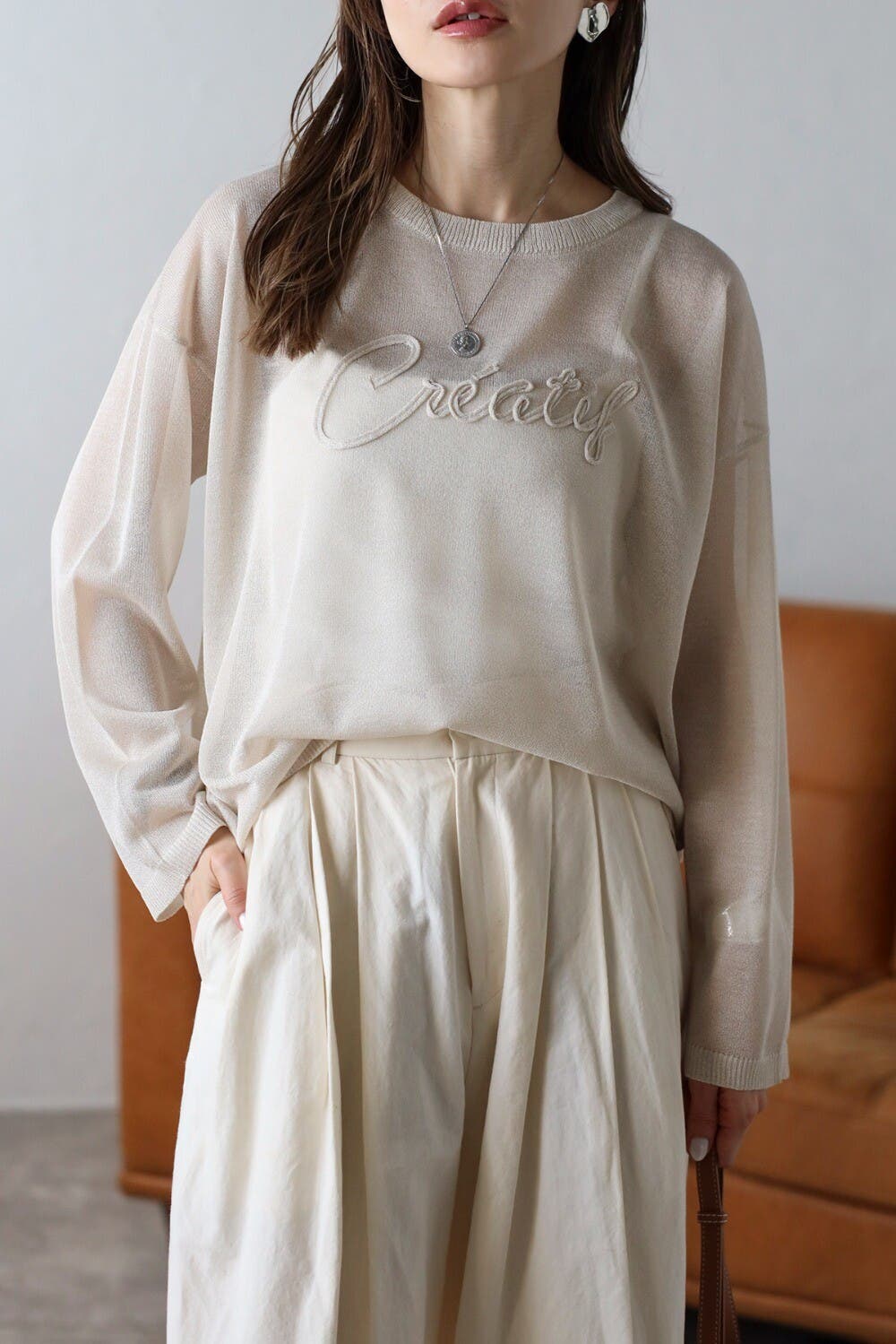 コード刺繍シアーニット 77-004666[品番：BLEW0010012]｜BONJOUR SAGAN