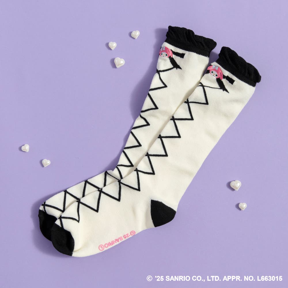 ワンポイント刺しゅうハイソックス マイメロ クロミ[品番：BRSK0009327