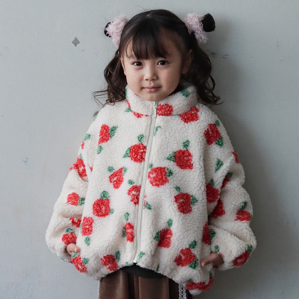 3268 ボルコム ジャケット ファー付き 花柄 バラ 黒 S 花柄ボア