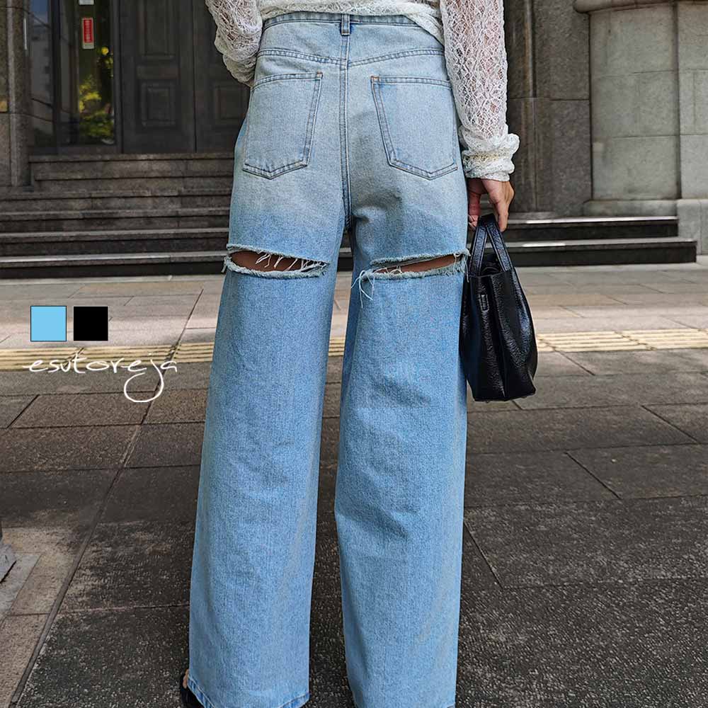 バックカットアウトデニムesutoreja ボトム スタイルアップ[品番