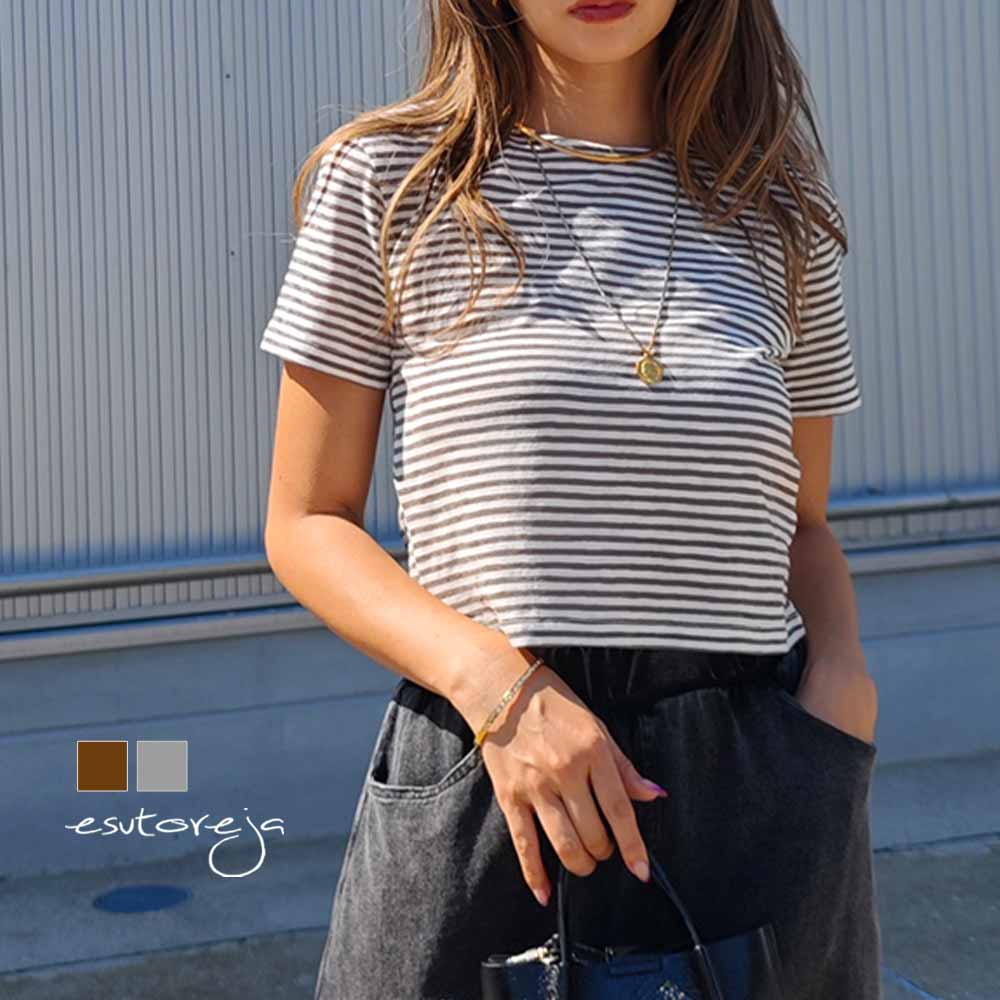ボーダークロップドTシャツesutoreja カットソー スタイルアップ