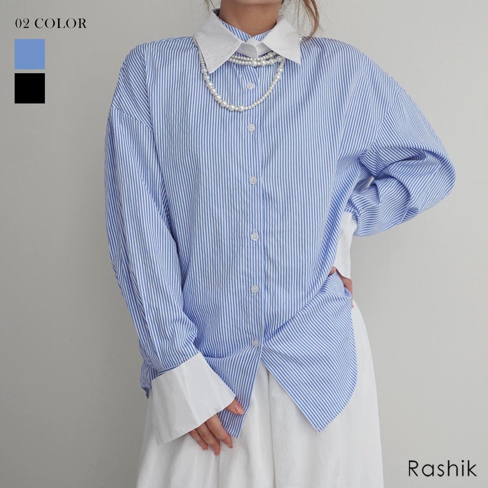 6（ロク）の「＜6(ROKU)＞STRIPE LONG CUFFS SHIRTS/ｼｬﾂ（シャツ