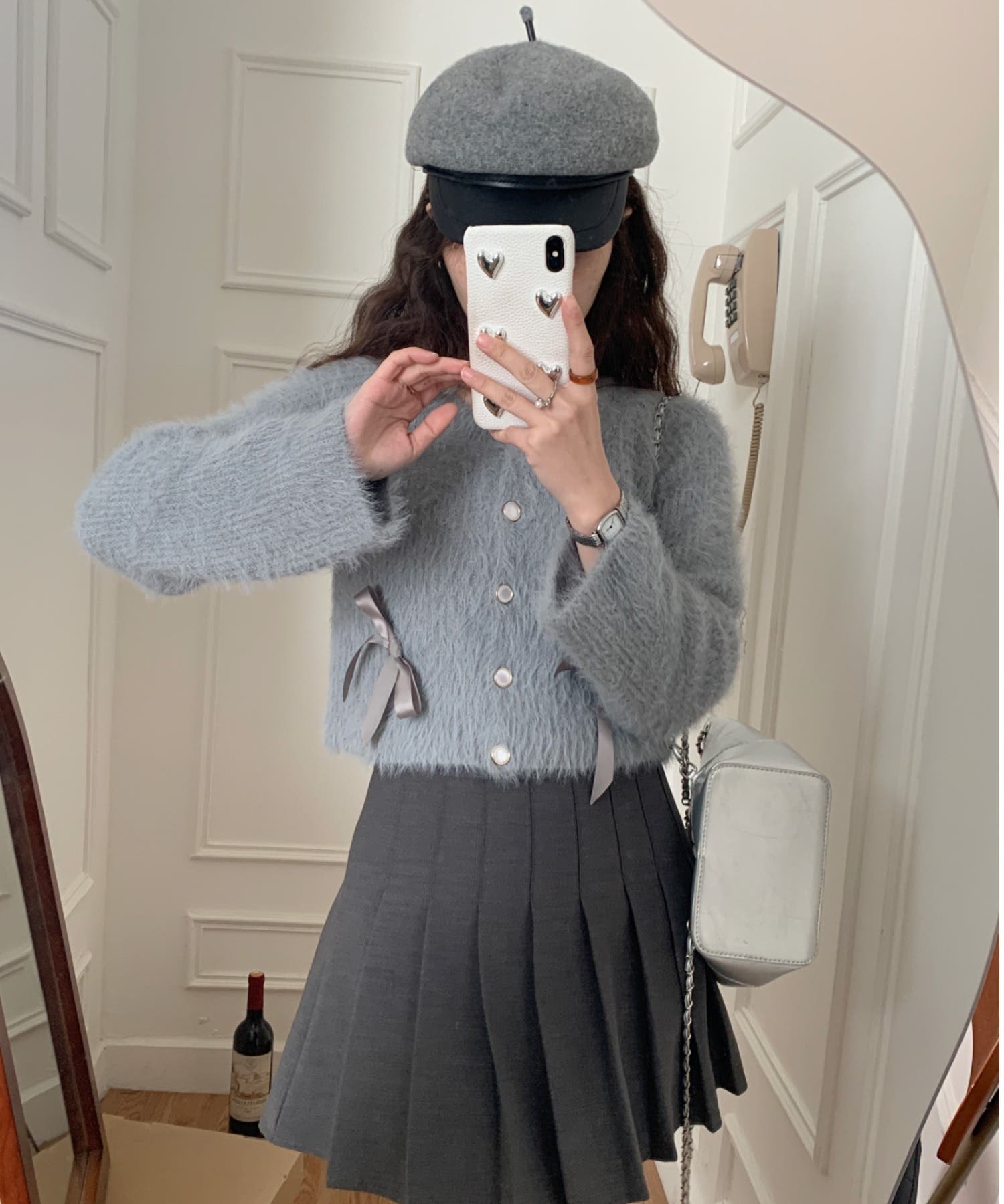 リボンアンゴラ風ニットカーディガン[品番：FROW0001211]｜by muni:r